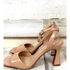Copper Key Womens 8 Beige Crane Patent Block Heel Ankle Strap Sandals NEW